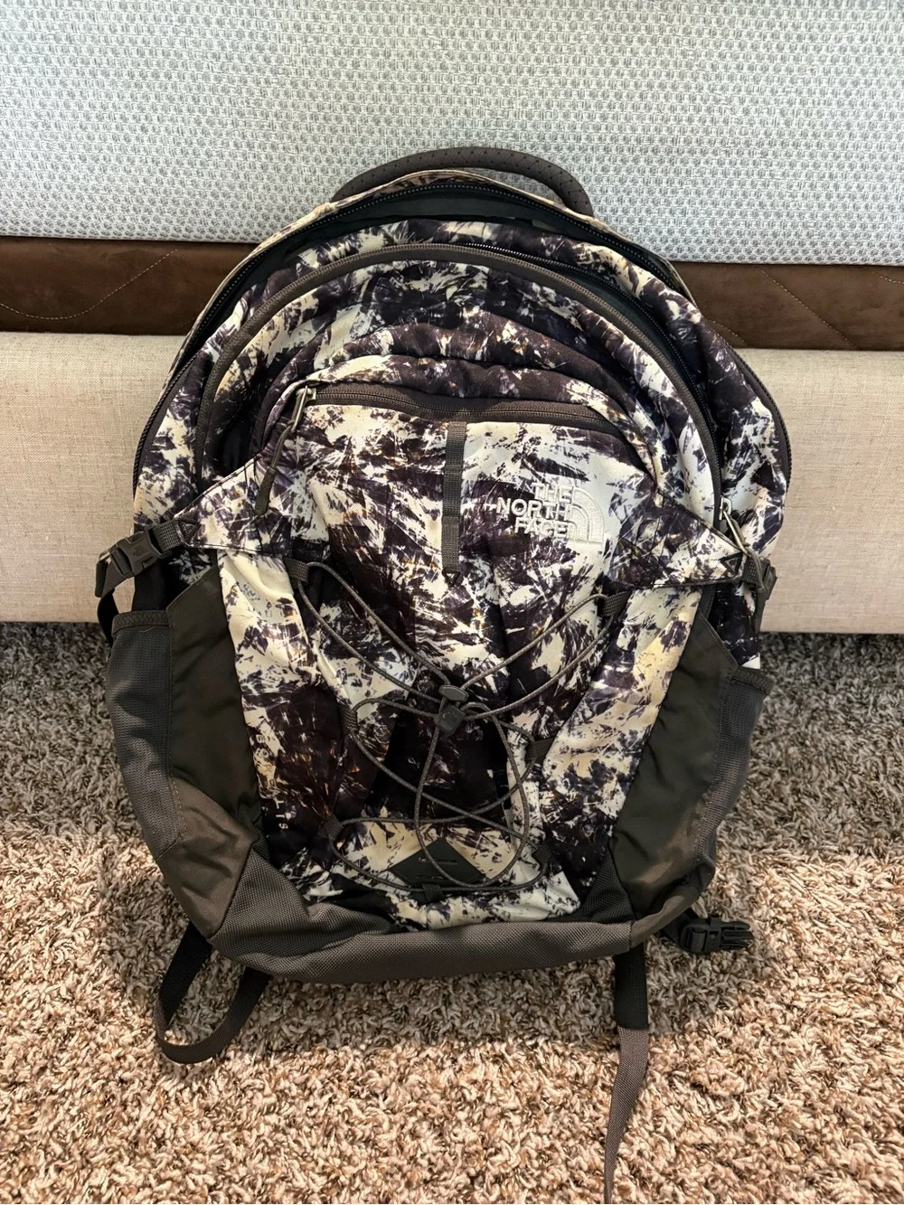 The North Face Black and White Patterned Hiking Backpack